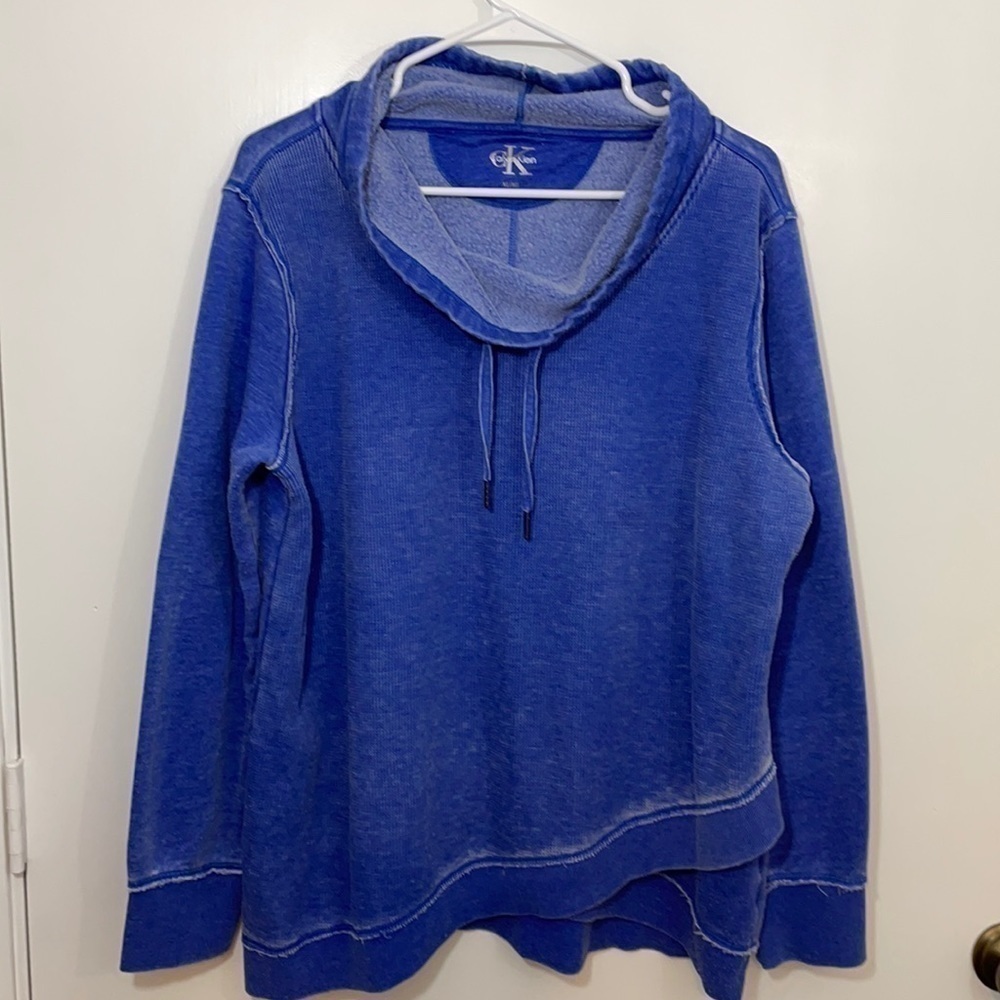 Calvin Klein Cowl Neck Faded Sweatshirt w/ Thermal Panel, Exposed Seams-XL